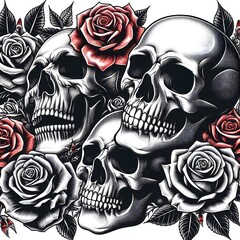 Three Skulls Surrounded by Roses