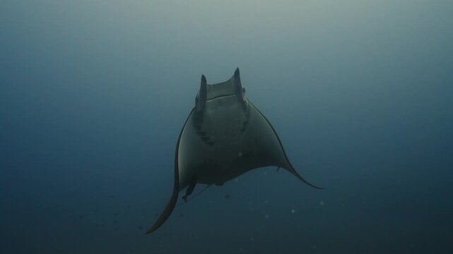 Chilean devil ray swimming above diver