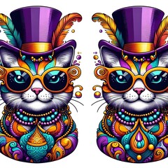 Two Stylish Cats in Top Hats and Sunglasses
