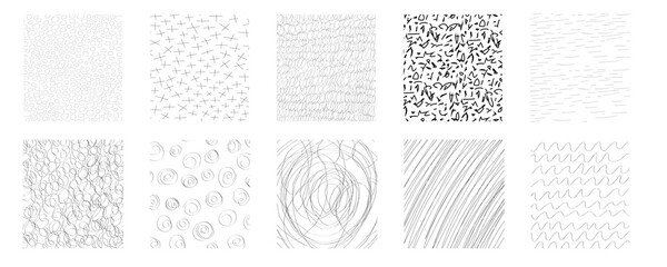 Geometric doodle pencil stripes, hand drawn sletch hatch lines. Quirky ornament minmal thin line. Set grunge texture for social media, posters, prints
