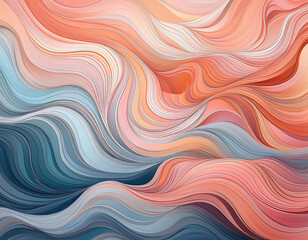 Fototapeta premium An artistic abstract background featuring wavy patterns in soft pastel colors including pink, orange, blue. colors