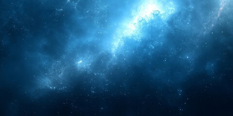 Glowing light blue ray abstract dark grainy background noise texture poster header backdrop cover design, Generative AI