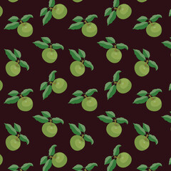 Pattern with green apple and leaves.eps