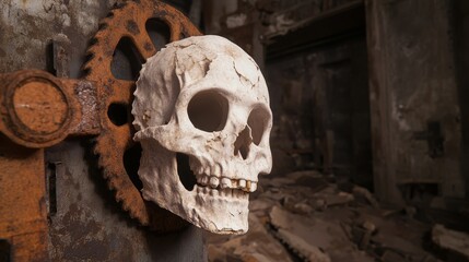 A haunted doll factory with broken dolls, eerie machinery, and ghostly figures, high-resolution photo, realistic photo
