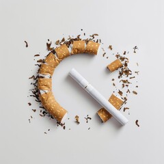 Medium shot of visual concept for No Tobacco Day with lungs and cigarette, isolated on a white 