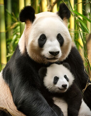 Fototapeta premium retrato de un bonito oso panda con su cria