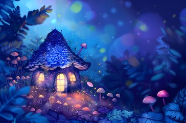 Enchanting Mushroom Forest with a Magical Cottage