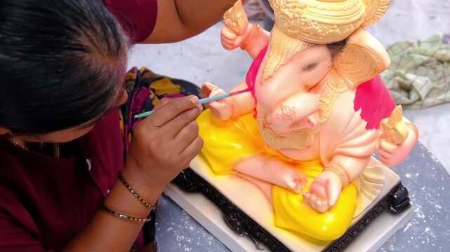 29 July 2024, Pune, Kumbhar wada, Ganesh idol making getting ready for Ganesh festival in India, Maharashtra.