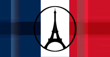 creative abstract background as the colors of the flag of France, french, simplified icon symbol of Eiffel Tower of Paris
