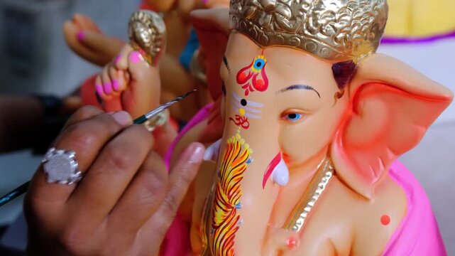 29 July 2024, Pune, Kumbhar wada, Ganesh idol making getting ready for Ganesh festival in India, Maharashtra.
