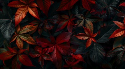 Close up of a bunch of red leaves, perfect for autumn themed designs.