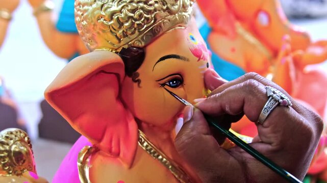 29 July 2024, Pune, Kumbhar wada, Ganesh idol making getting ready for Ganesh festival in India, Maharashtra.