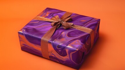 Iron in purple gift wrap on orange backdrop