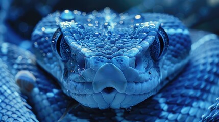 Fototapeta premium A blue snake with its head up and its tongue out