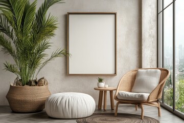 Contemporary modern home space, clean minimalist interior, frame mockup, 3d rendering, Generative AI