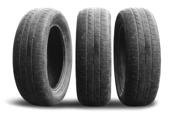 old worn damaged tires isolated on white background