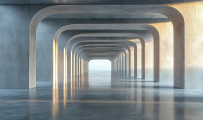 Obraz premium 3d render of abstract futuristic architecture with concrete floor, Generative AI