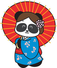 Illustration of cute panda costume icon.
Funny panda in outfit costume stickers.
