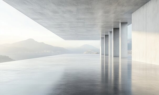 3d render of abstract futuristic architecture with concrete floor, Generative AI