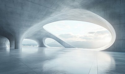 3d render of abstract futuristic architecture with concrete floor, Generative AI