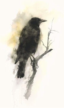wild corvid on branch
