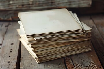 old papers on a rustic background, top view, copy space