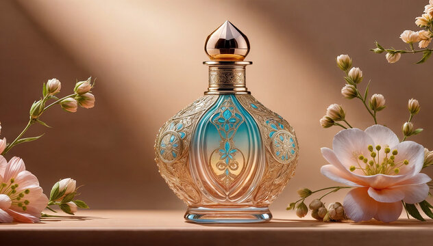Arabic perfume on beige background 