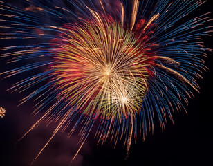 Fototapeta premium wonderful vivid fireworks exploding on background of black night sky
