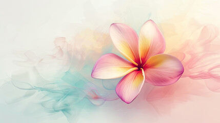 Fototapeta premium Watercolor plumeria pudica with feathering, smooth and flowing edges, elegant and delicate, clean background