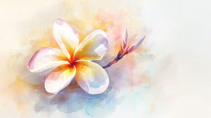 Naklejka premium Watercolor plumeria using lifting, soft and light, delicate and gentle, pastel shades, light background