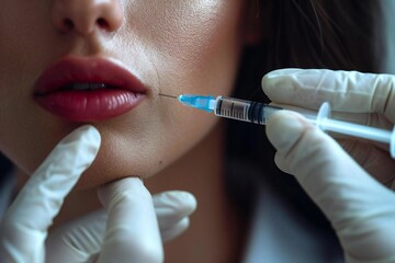 Unidentified Woman Receives Botulinum Toxin Injection in Chin by Cosmetologist Doctor at Beauty Clinic