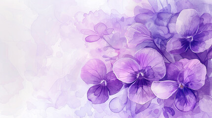 Watercolor Purple violets with gradients and fading, smooth color transitions, delicate and romantic, light background