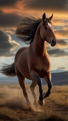 Obraz premium A horse running free at sunset