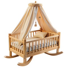cozy wooden baby cradle with canopy and decorative