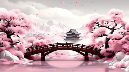 Pink mountain with cherry tree 