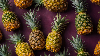 Fresh fruit pineapple pink flatlay background advertisement, cooking shopping store products
