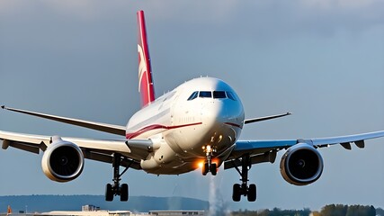 Naklejka premium Airplane taking off from the airport. Traveling to another country. Immigration.