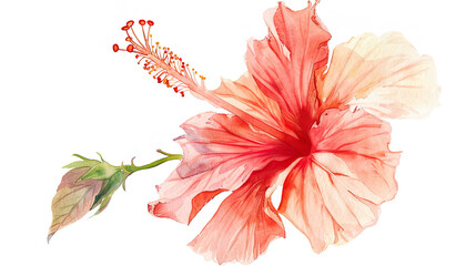 Watercolor tropical hibiscus with soft blending, gentle and subtle, light and airy, white background