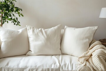 Mock up. White cushion on couch in living room interior