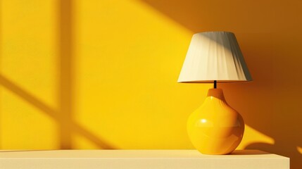 Yellow table lamp on a yellow wall background