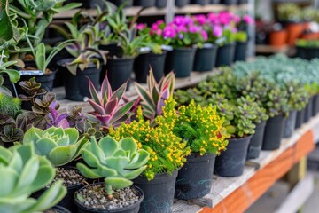 Plants in pots on sale at the local garden center