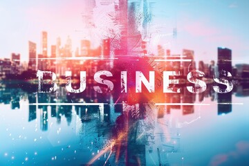 A dynamic split-screen banner showcasing a vibrant cityscape on one side, contrasted by a minimalist, interactive design on the other. The word "BUSINESS" is prominently displayed in bold white text.