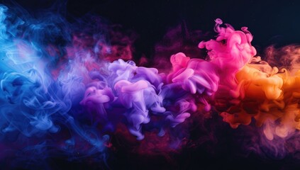 Obraz premium Abstract background of colorful paint smokes and explosion against a dark backdrop. 3D color smokes and clouds in flow and motion.