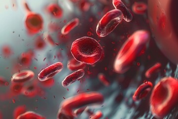 red blood cells flowing in a vessel, 3D illustration