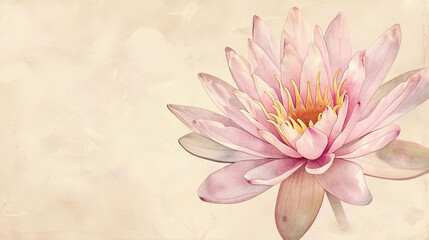 Watercolor tropical water lily with gradient washes, seamless transitions in soft hues, light beige background