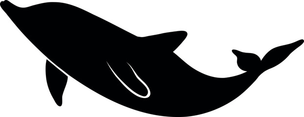This black vector EPS image depicts a dolphin silhouette, ideal for print-ready projects and compatible with Cricut cutting machines. Perfect for creating clipart, decals, and a variety of crafts. © YASAR
