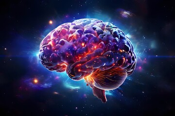 A vivid depiction of a brain floating in the universe, symbolizing the boundless potential of the human mind and the power of knowledge. - Power and the beauty of Education


