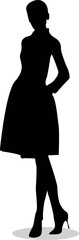 This vector EPS illustration features a full-length silhouette of a woman wearing high heels and a skirt. The design exudes modern elegance and style, making it ideal for graphic design, print, and di