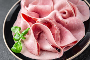ham spam pork meat fresh meal food snack on the table copy space food background rustic top view