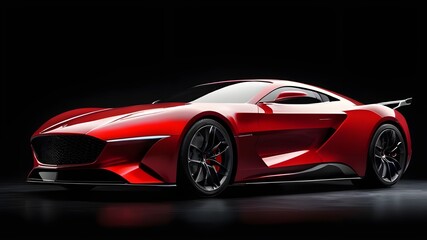 A red sports car on a dark background.
